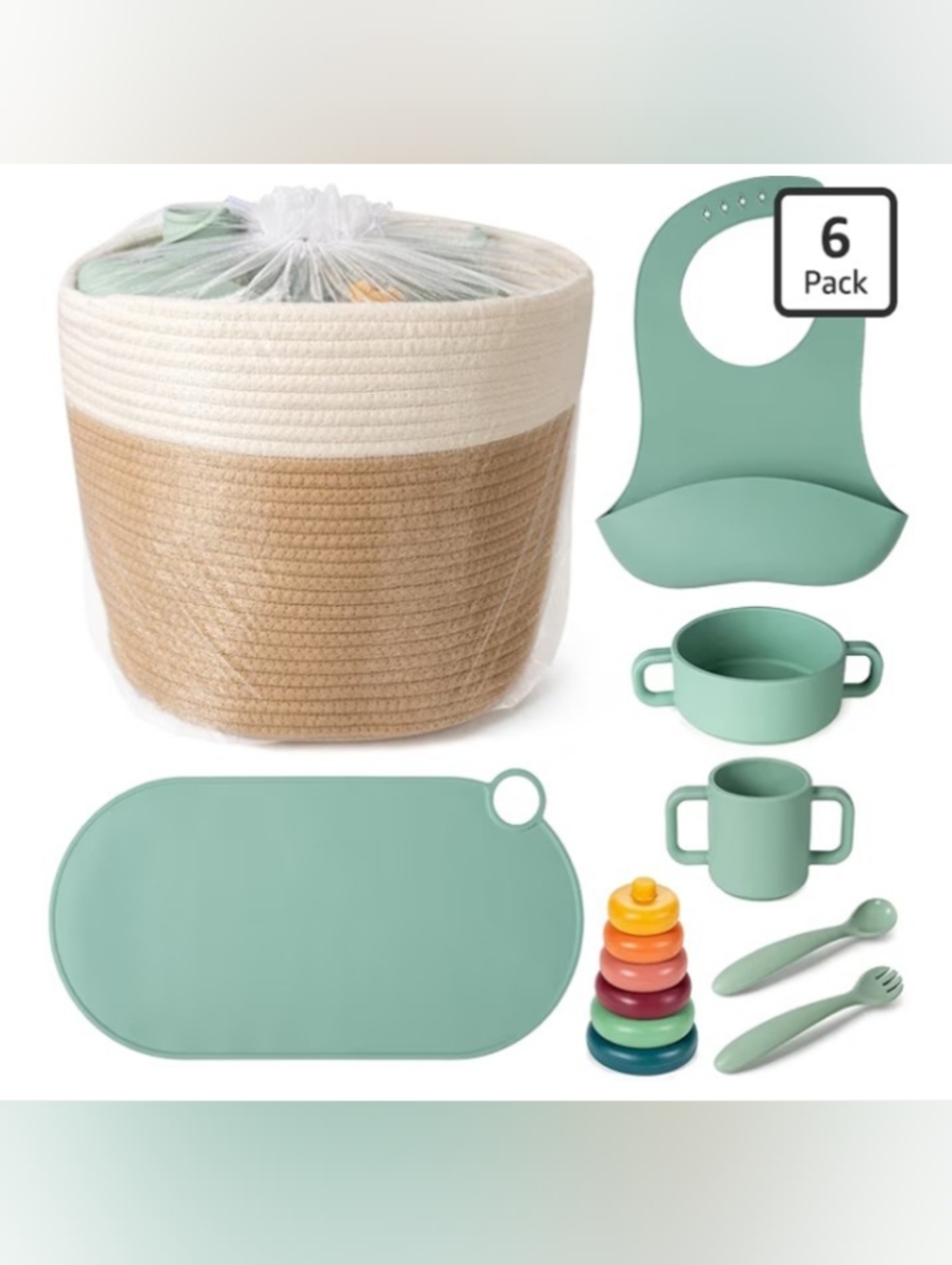 Baby Feeding Mothers Gift Set Jute Basket Silicone: 6pc Silicone Set New